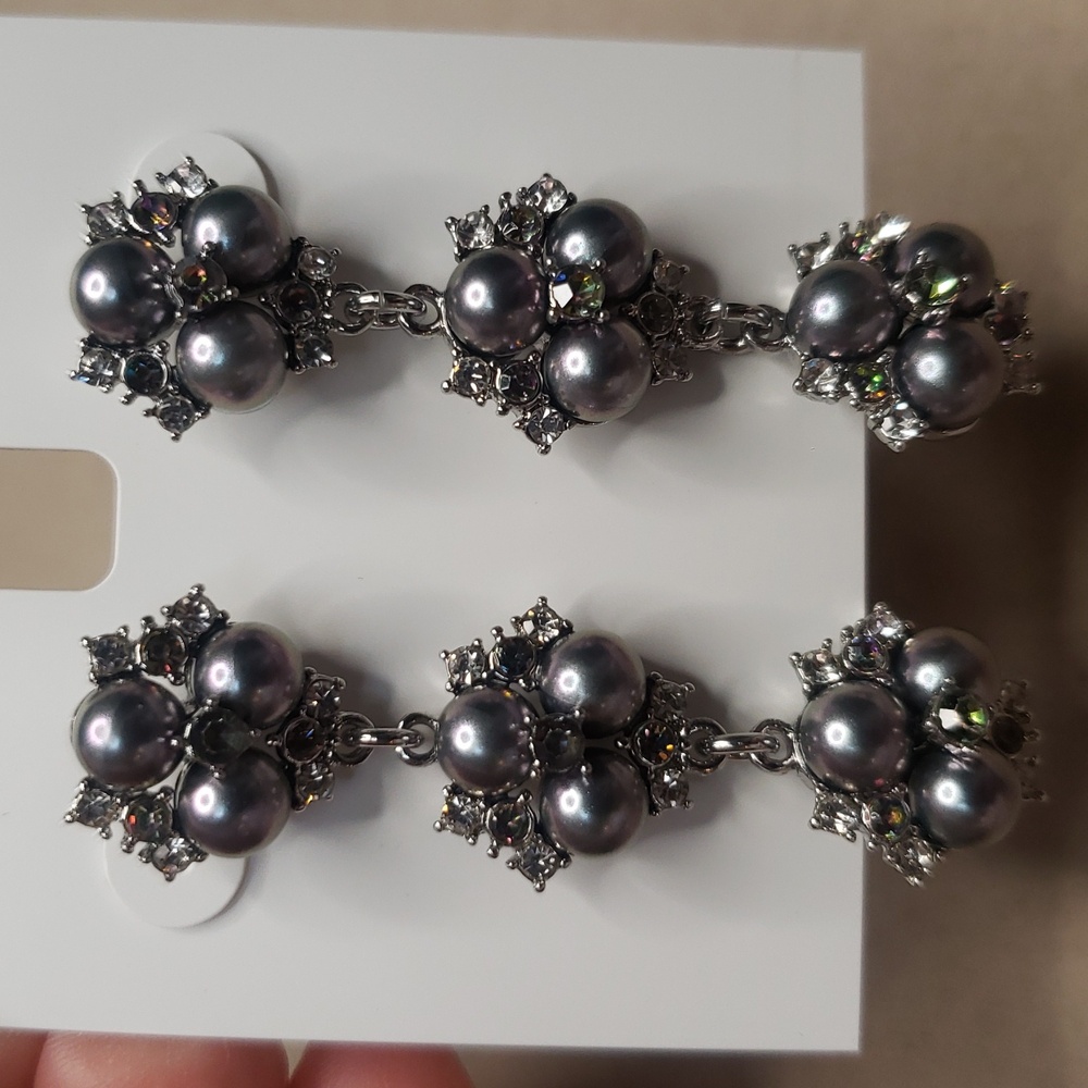 Charter Club Silver and Gray Floral Earrings. NWT - Picture 2 of 9